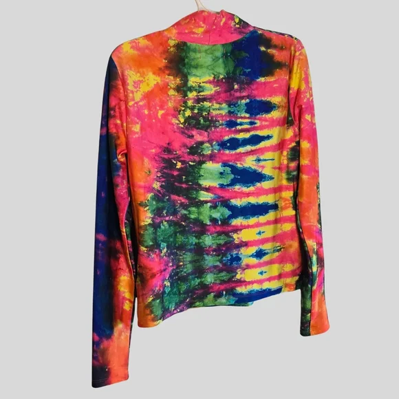 Urban Outfitters Atlas Tie-Dye Turtleneck Top Womens Size Medium Rainbow Stretch - Picture 11 of 11